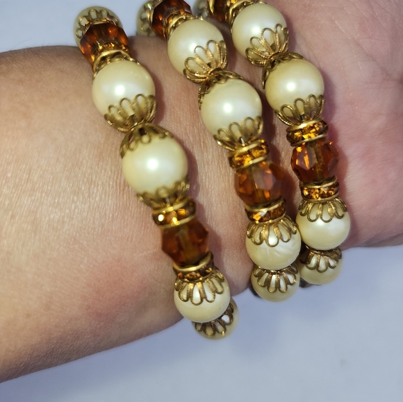 Vintage Wire wrap faux pearl bracelet - Picture 6 of 7